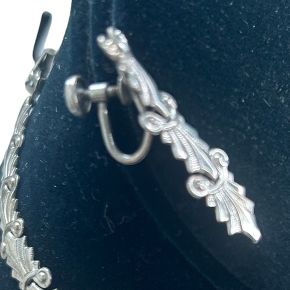 Felch & Company 1945 Danecraft Sterling Silver Repousse ArtDeco Necklace Earring - Picture 4 of 13